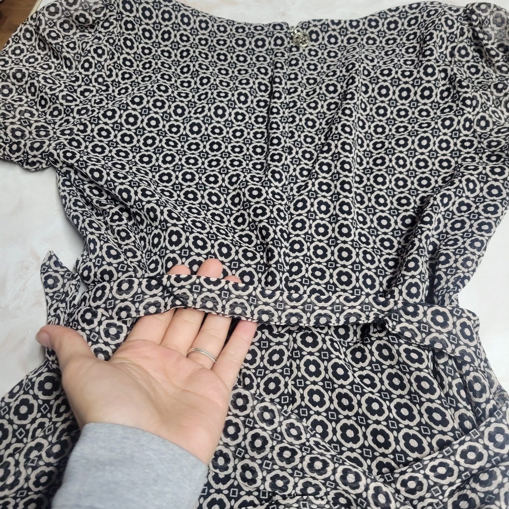 Tommy Hilfiger Wrap Dress Size 2P Gray Black Print Midi Work Office Petite - Picture 8 of 12